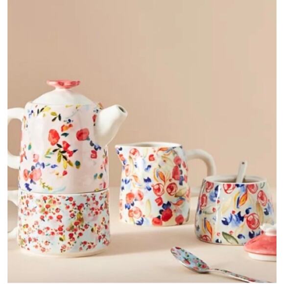 Anthropologie Luna Sugar Bowl Hanpainted Glazed Stoneware - Picture 5 of 5